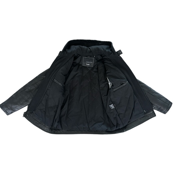 Wilsons Alan Black Leather Grunge Motorcycle Jacket With Removable Hood Size L - Picture 3 of 15
